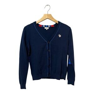 Paul Smith Junior Boys Cardigan Sweater Elbow Patch 10 Blue Knit Cotton Cashmere